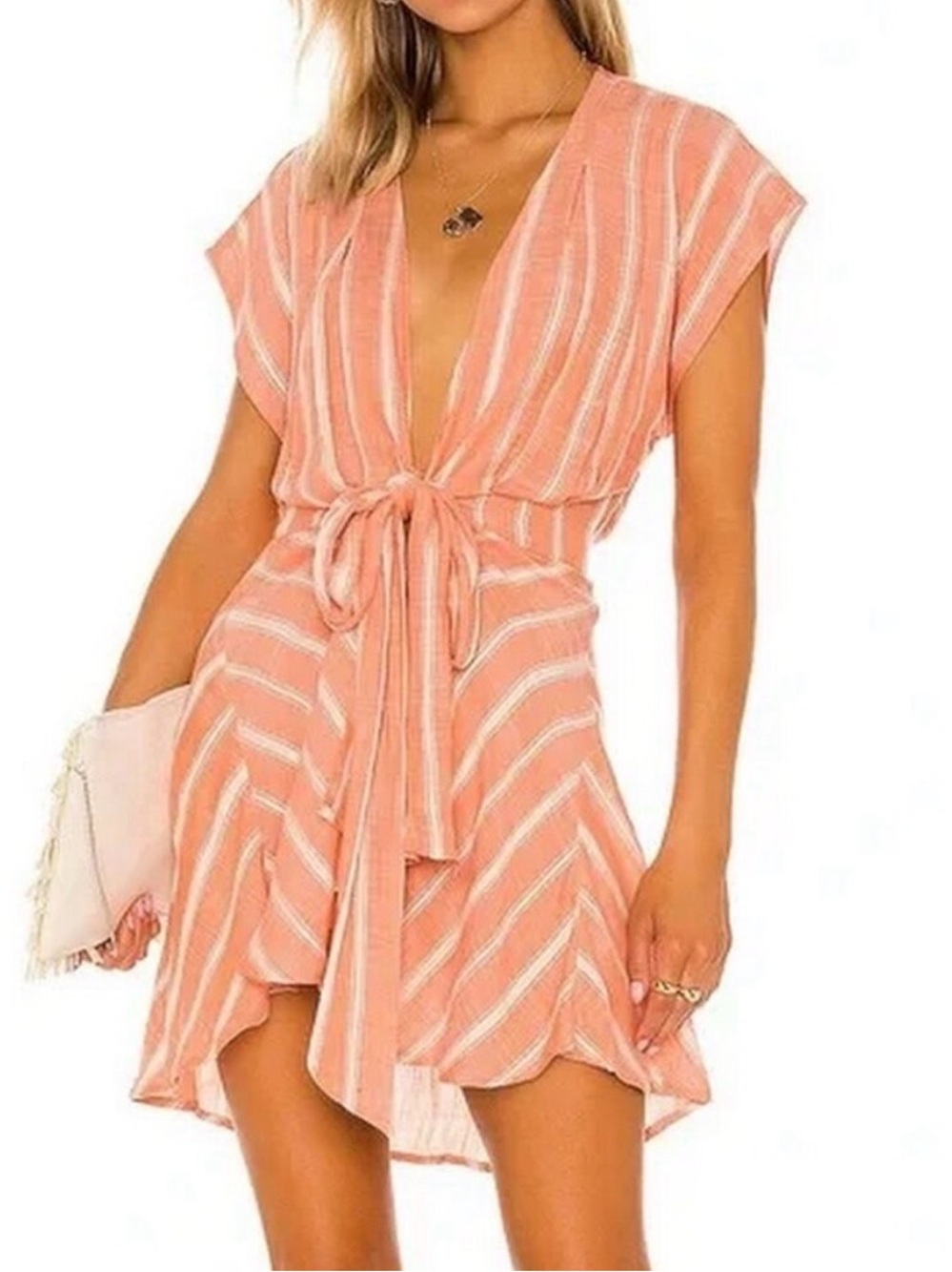 L*SPACE x Revolve Sunshine Feels Wrap Dress in Poolside Stripe Clay Size Small